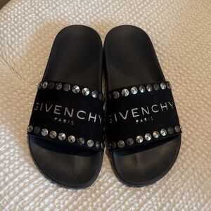 Givenchy Black Slides with Silver Accents